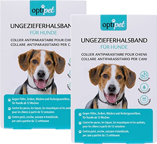 OptiPet 2X Hundehalsband 4 Monate Schutz gegen Zecken Flöhe und Milben, für Hunde ab 12 Wochen