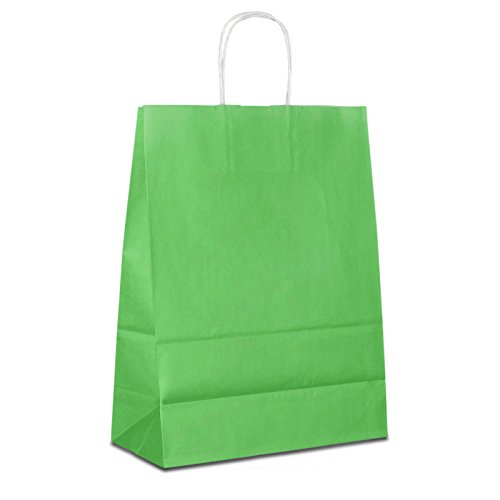 300x Papierbeutel grün 18+08x22 cm | stabile Papiertragetaschen | Papiertaschen Kordelhenkel | Kraftpapiertüten klein |Tragetasche Kordel |HUTNER