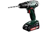 Metabo 161877 602207560 Akku-Bohrschrauber BS 18 18V, 2x 2Ah Li-Ion Akkus, inklu. Ladegerät, im Koffer, max. Drehmoment: 24Nm (weich)/ 48Nm (hart), Bohr-Ø: 10mm (Stahl)/ 20mm (Weichholz)