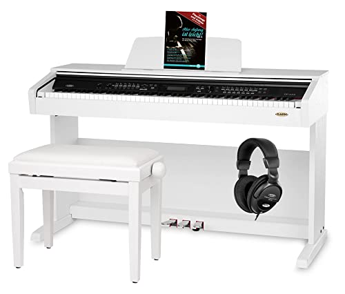 Classic Cantabile DP-A 310 WM E-Piano SET (Digitalpiano 88 Tasten Hammermechanik, Kopfhöreranschluss, USB, Begleitautomatik, 3 Pedale, Piano für Anfänger + Pianobank + Kopfhörer + Schule) weiß