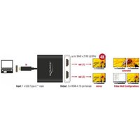 DeLOCK - Externer Videoadapter - STDP4320 - USB-C - 2 x HDMI - Schwarz - Einzelhandel