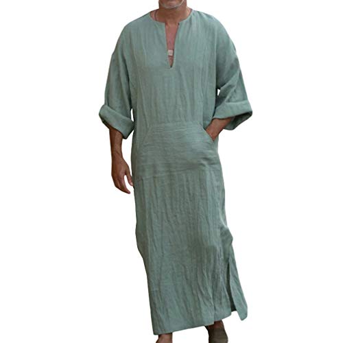 Herren Ethnische Roben Lange Ärmel Einfarbig Kaftan Lösen Fit Beiläufiges Tunic Große Größen Lange Shirt mit Taschen Sommer Baumwolle Leinen Robes