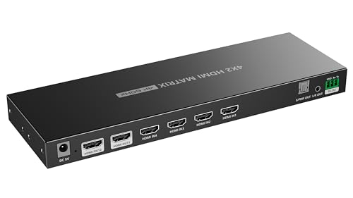 PremiumCord HDMI Matrix Switch 4:2, Auflösung UHD 4K 2160p 60Hz, Full HD 1080p, HDMI 2.0, HDCP 1.4/2.2, HDR, 3D, SPDIF, Auto-Downscaling