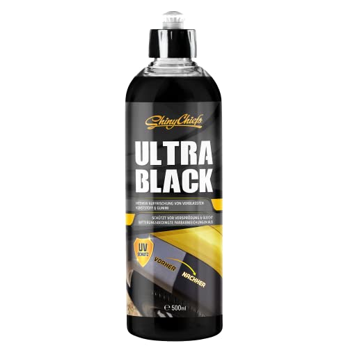 ShinyChiefs Ultra Black Kunststoffauffrischer 500ml - Auto Kunststoffpflege zur Auffrischung von Kunststoff und Gummiteilen im Außenbereich - Kunststoff Pflegemittel mit UV Schutz, schwarz