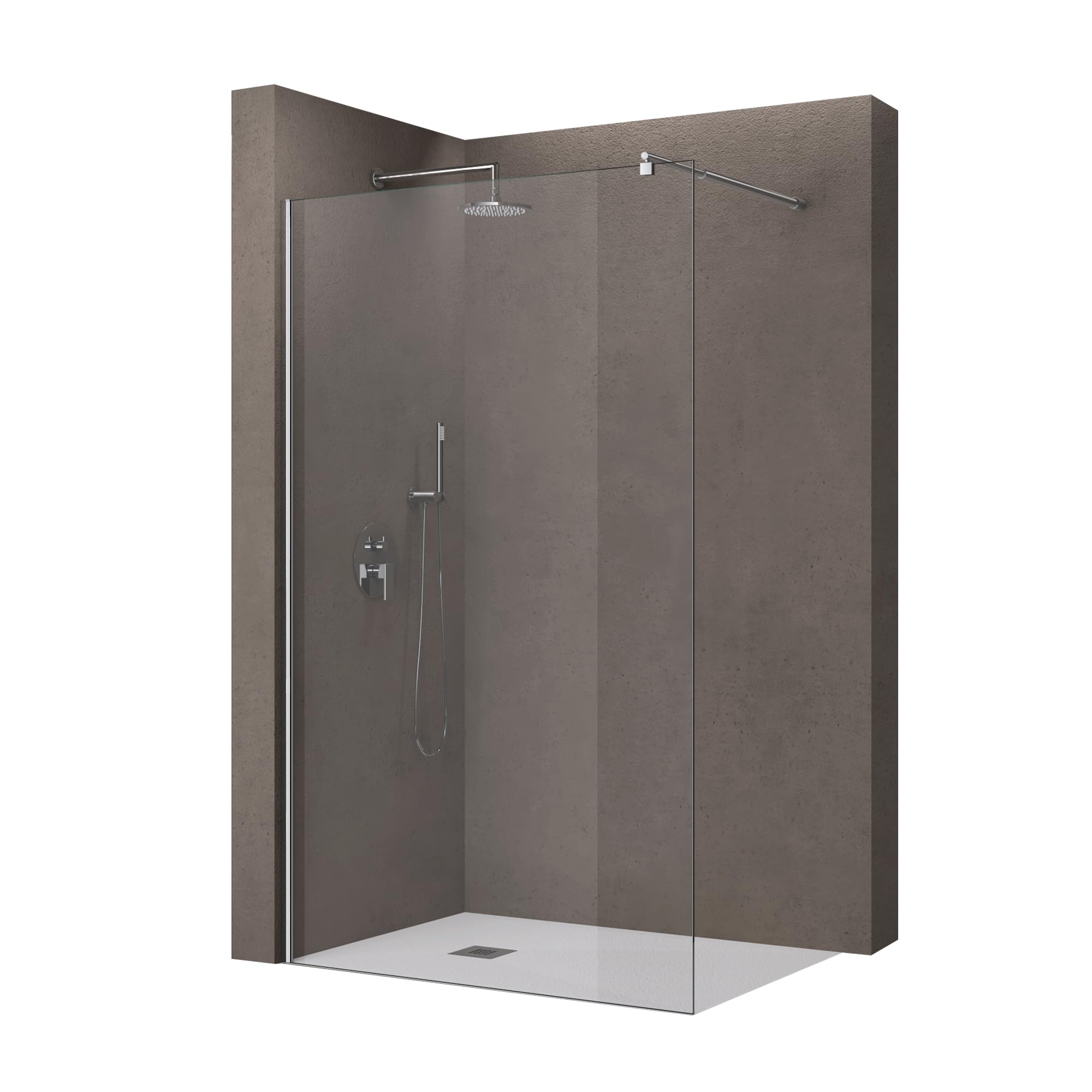 doporro Luxus Duschwand Duschabtrennung Bremen1K 80x200 Walk-In Dusche mit Stabilisator aus Echtglas 8mm ESG-Sicherheitsglas Klarglas inkl. Nanobeschichtung