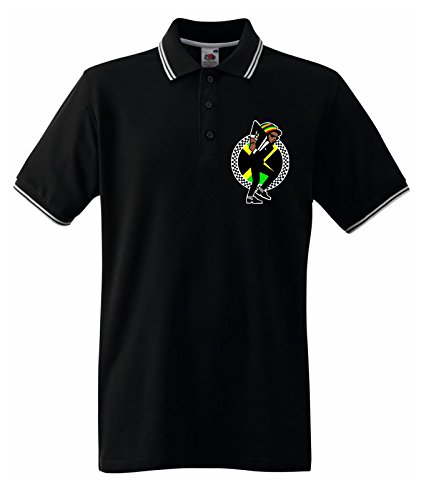 Tribal T-Shirts Jamaican Herren Poloshirt Rasta Ska Logo Rude Boy - Schwarz - Mittel