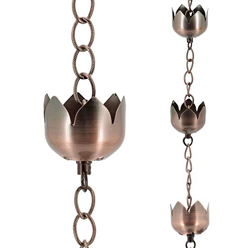 Arcadia Garden Products RC04 Lotusblüten Regenkette Bronze Metall mit gebürstetem Kupfer