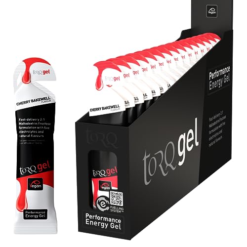 Torq Energy Gel Cherry Bakewell - Sports, Cycling, Running Gels with 30 g Carbohydrates, Box of 15