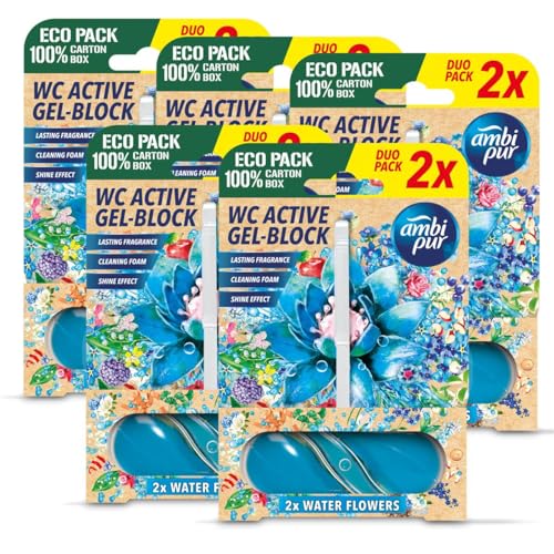 Ambi Pur WC Active Gel-Block 2x45g Water Flowers - WC Duft (5er Pack)