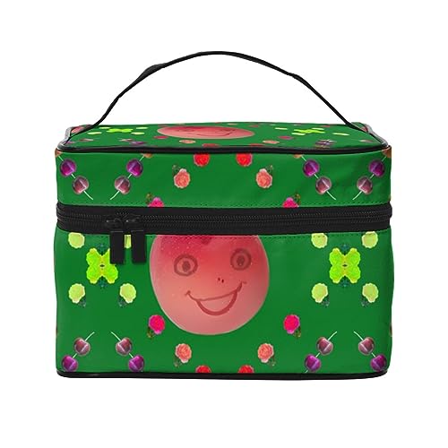Lächelnde rote Pfirsiche, stilvoll und praktisch, eine unverzichtbare Reise-Kosmetiktasche mit extra großen Fächern und Reißverschluss, wasserdicht, Schwarz , Einheitsgröße