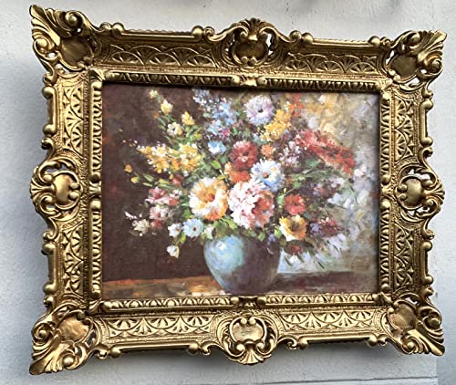 artissimo Bild mit Rahmen Barock Wandbild 56x46 Gerahmte Gemälde Blumen Bilder Rosen in Vase Rose