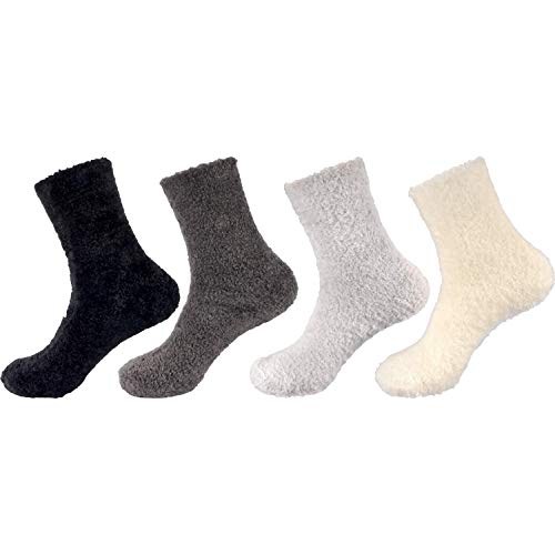 BambooMN Men's Extra Large Comfy Soft Warm Plush Slipper Bed Fuzzy Socks - Assortment A - 4 Pairs