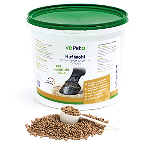 VitPet+ Huf Wohl – Spezial Mineralfutter Pferde – Premium Ergänzungsfuttermittel mit Kieselgur, Bierhefe, Zink und Biotin Pferd - Zur Unterstützung des Hufwachstums - 4 kg inkl. Dosierlöffel