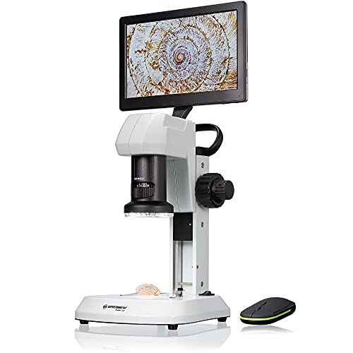 Bresser LCD-Mikroskop Analyth mit Durch- und Auflicht in 5 Helligkeitsstufen, stufenlosem Zoom (0,7X–4,5X), 22,5-cm-Display und Grob- und Feinfokussierung, 5809100, Weiss