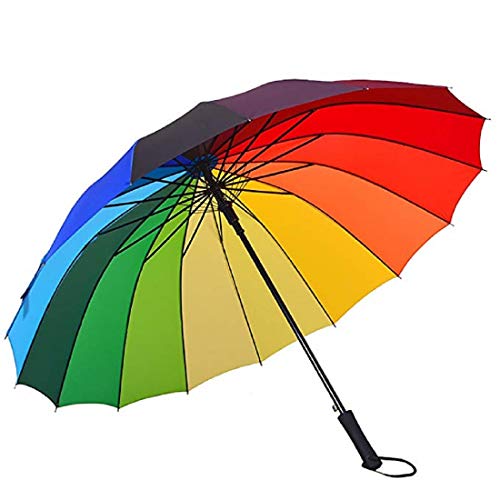 Regenschirm XXL Gross Schirm Stahlrahmen Umbrella Dreifacher Klappbarer 24 Rib Taschenschirme Stockschirme Windbeständiger (Rainbow Straight Stick, One Size)