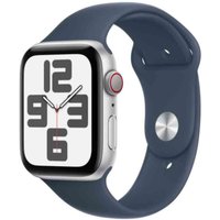 Apple Watch SE (GPS + Cellular) - 44 mm - Aluminium, Silber - intelligente Uhr mit Sportband - Flouroelastomer - Storm Blue - Bandgröße: S/M - 32GB - Wi-Fi, LTE, Bluetooth - 4G - 33 g (MRHF3QF/A)