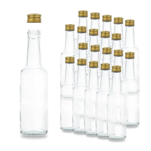 20 Kleine Glasflaschen 250ml (0,25l) mit PP28 Schraubverschluss Gold – Leere, kleine Flaschen zum Befüllen, z.B. kleine Weinflaschen, kleine Schnapsflaschen 250ml, Likörflaschen 250ml