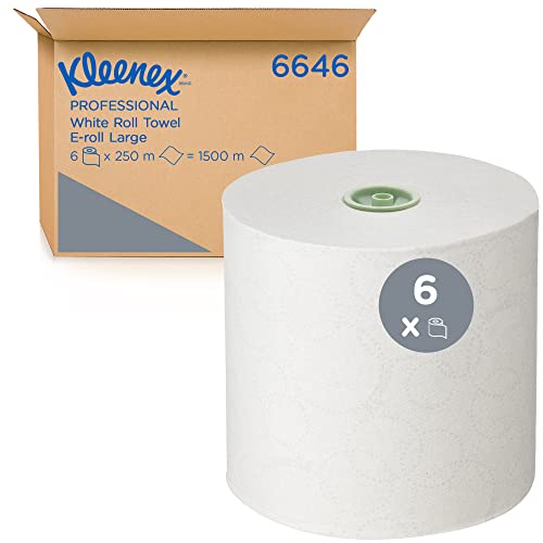 Kleenex Roll-Papierhandtücher 6646 – E-Roll große Handtuchrolle – 6 x 250 m weiße Papierhandtuchrollen (1.500 m insgesamt)