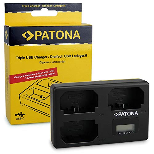 PATONA Triple Ladegerät (USB-C Kabel) für NP-FZ100 Akkus Kompatibel mit Sony Alpha 9, 7 III, 7R III, 7RM3