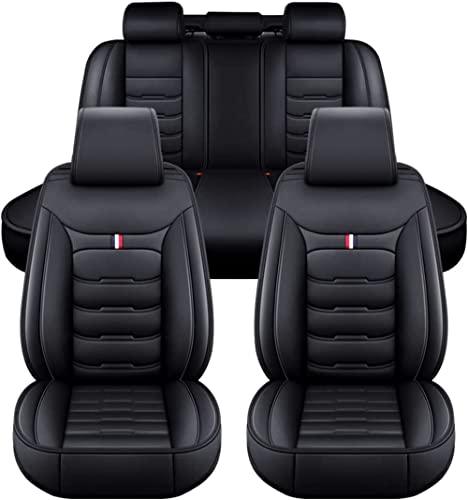 NEEDBUY Auto Sitzbezüge für BMW 5er E60 Sloon 5.Gen 2003-2010 5-Sitze PU Leder Vorne und Hinten Autositzbezüge Zubehör,Black-Standard_Set