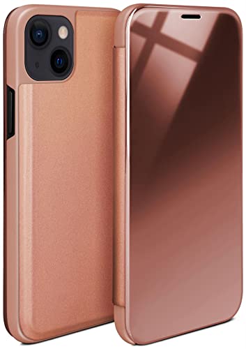 moex Dünne 360° Handyhülle passend für Apple iPhone 13 | Transparent bei eingeschaltetem Display - in Hochglanz Klavierlack Optik, Rose-Gold