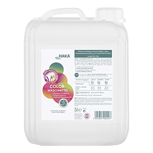 HAKA Colorwaschmittel Faser Fit I 5 Liter Kanister I 100 Wäschen I Waschmittel hautfreundlich und ohne Bleichmittel I Für Buntwäsche