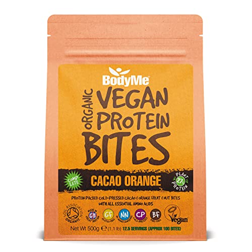 BodyMe BIO Vegan Protein Snack Bisse | Roh Kakao Orange | 500g | 100 Bissversionen Unserer Vegane Proteinriegel | Glutenfrei | 11g Komplette Protein | 3 Veganes Proteine | Essentiellen Aminosäuren