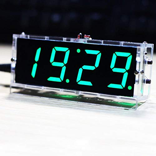 Wincal Elektronisches Bastelset mit 4 Ziffern, zum Basteln, LED-Digitaluhr, automatische Zeitanzeige/Temperaturanzeige, Bastelset, elektronische Uhr (grün)