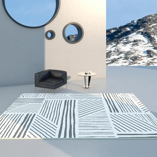 18meng Art Teppich Schwarz weiß Moderne minimalistische Nähte Mode Flauschiger Teppich - Wohnzimmer und Schlafzimmer Teppich Kurzflor Extra Weich Waschbare teppiche 120x150cm
