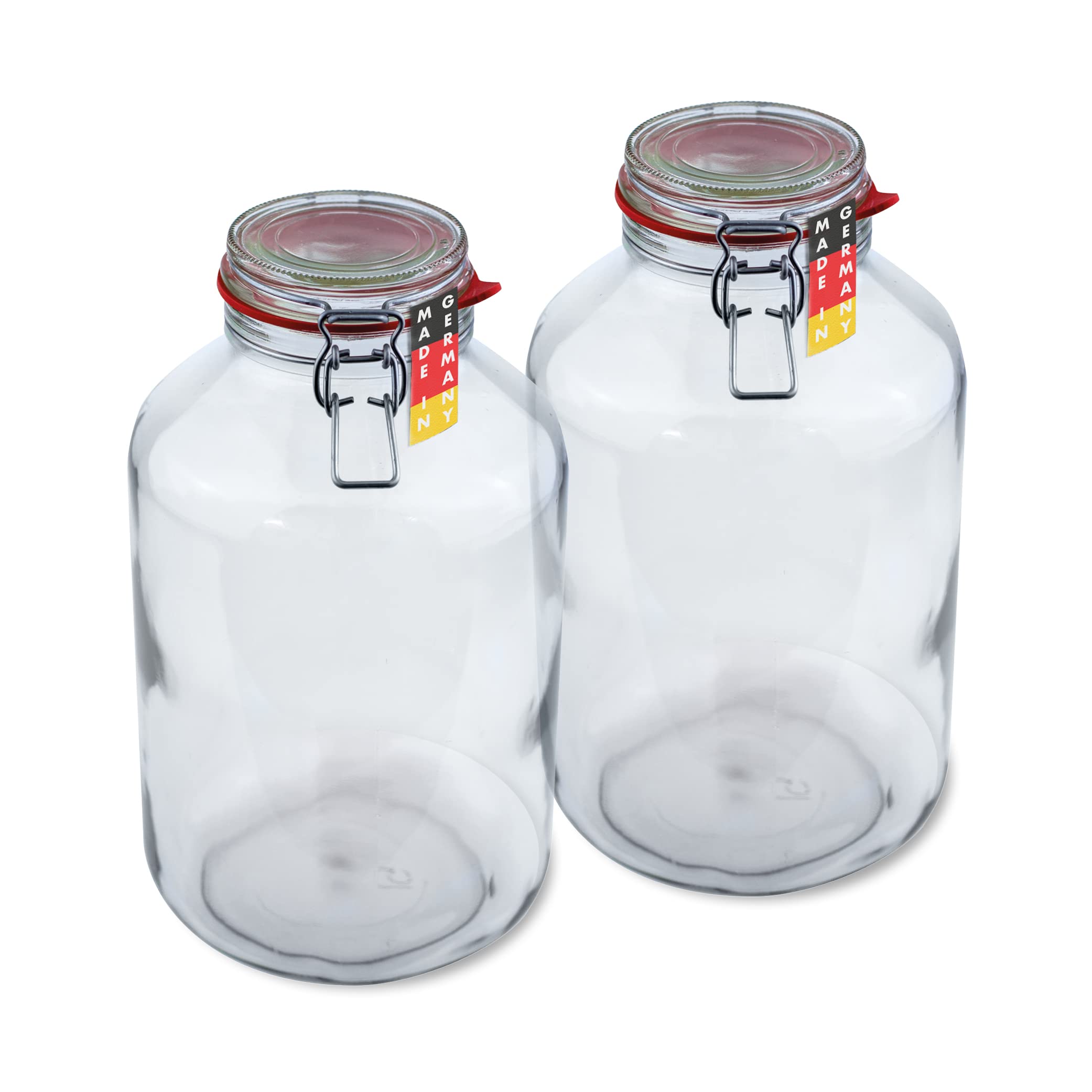 Flaschenbauer - 2-teiliges Set Drahtbügel-Vorratsgläser 4880ml, geeignet als Einmach- und Fermentierglas, zur Aufbewahrung, zum Befüllen, leere Gläser mit Drahtbügel - Made in Germany
