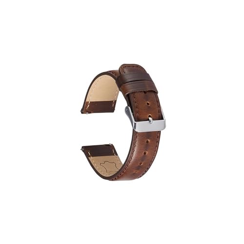 NALoRa Echtes Leder-Uhrenarmband, 20 mm, 22 mm, Schnellverschluss, braunes Armband, echtes Leder-Uhrenarmbänder (Color : Dark Brown-Silver, Size : 20mm)