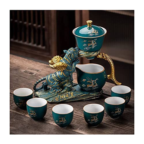 FXNFXLA Lazy Kungfu Teeset Set Keramik Teebereiter Magnetische Wasserumleitung Rotierende Deckelschüssel Halbautomatische Tiger Teekanne