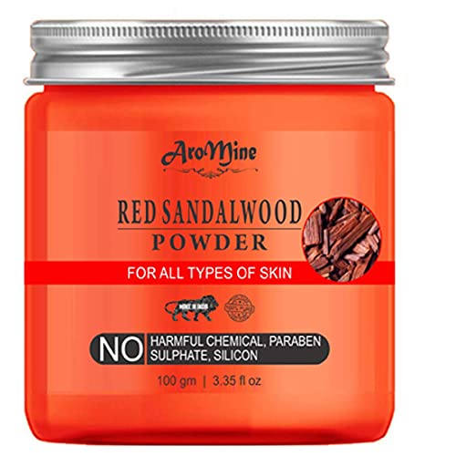 Glamorous Hub Aromine Natürliches & Bio-rotes Sandelholz-Pulver für Aufhellung und strahlende Haut, Gesichtspackung, 100Gm