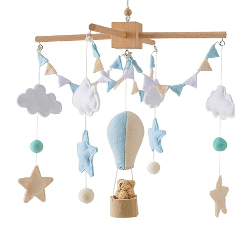 Mobile Baby Windspiele, Mobile Baby Holz mit 3D Filz Heißluftballon, Baby Mobile Babybett Mobile Wickeltisch, Geschenk für Neugeborenen Junge Mädchen (Heißluftballon A)