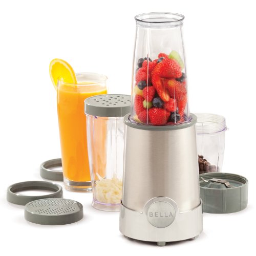 BELLA Personal Size Rocket Blender, 12 Piece Set, Stainless Steel & Chrome, Perfect for Smoothies & Health Drinks, Grinding, Chopping & Food Prep