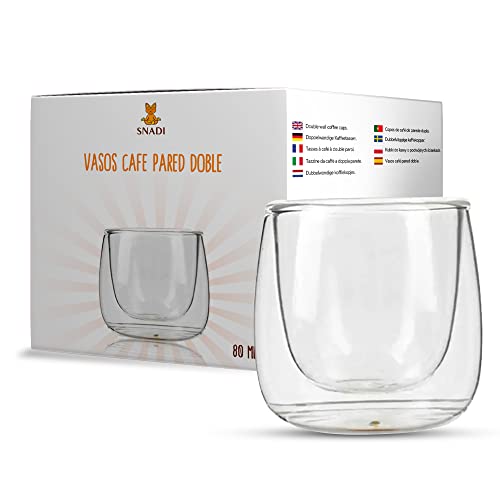 Doppelwandige Gläser aus Borosilikatglas, transparent, Glas, Café Latte Macchiato Chupito Whiskey, Spülmaschine OK. Snadi. (80 ml)