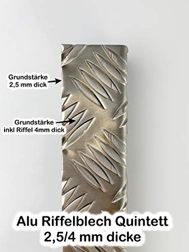 Riffelblech Quintett Aluminiumblech Winkel 2,5-4 mm stark Zuschnitt, Größe nach Maß Alu Neu
