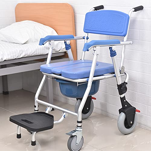 Mobile Seniorentoilette, Klappbarer Toilettensitz, Pflegestuhl für Behinderte, Badeduschstuhl mit Rädern