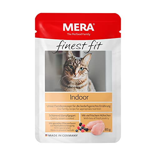 MERA fit Indoor, Katzenfutter nass für aktive Katzen, Nassfutter aus frischem Geflügel, gesundes Futter für Hauskatzen, getreidefrei (12 x 85g)