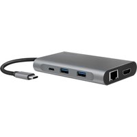 LogiLink UA0382 - USB 3.2 (Gen 1) Dockingstation mit 8-Ports und PD (Power Delivery) 100W, 1x USB-C (PD) / 2X USB 3.0 / 2X USB 2.0 / 1x HDMI / 1x DisplayPort / 1x RJ45 / Silber