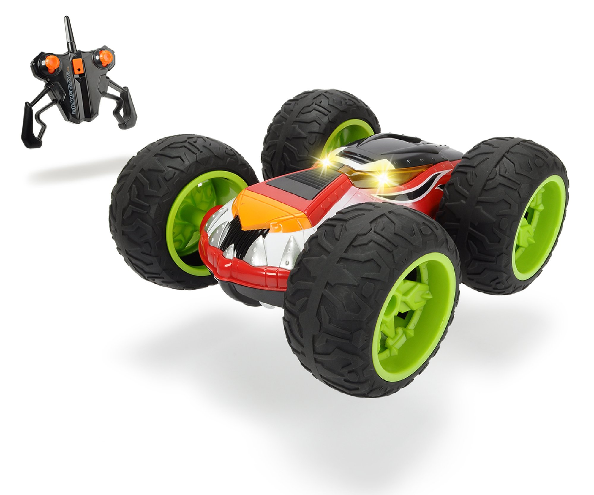 Dickie Toys RC Monster Flippy, RTR, Spielzeugauto mit Funkfernsteuerung, Rotations- und Flipfunktion, mit Licht, Hochleistungsgummireifen, Geschwindigkeit bis zu 10 km/h, ab 6 Jahren