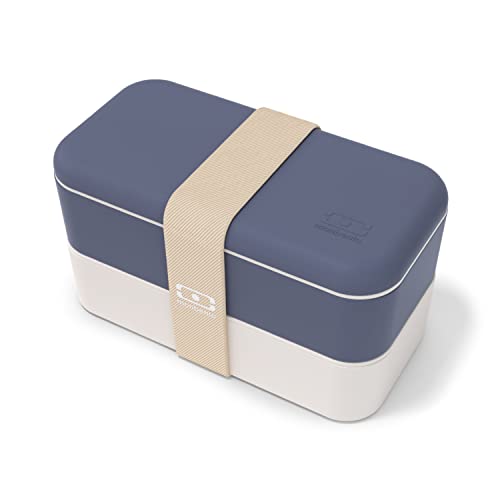 MONBENTO - Bento Box MB Original Natural mit Fächer Made in France - Auslaufsicher - Lunch Box Perfekt für Büro/Meal Prep/Schule - BPA Frei - Brotdose Lebensmittelbehälter - Blau