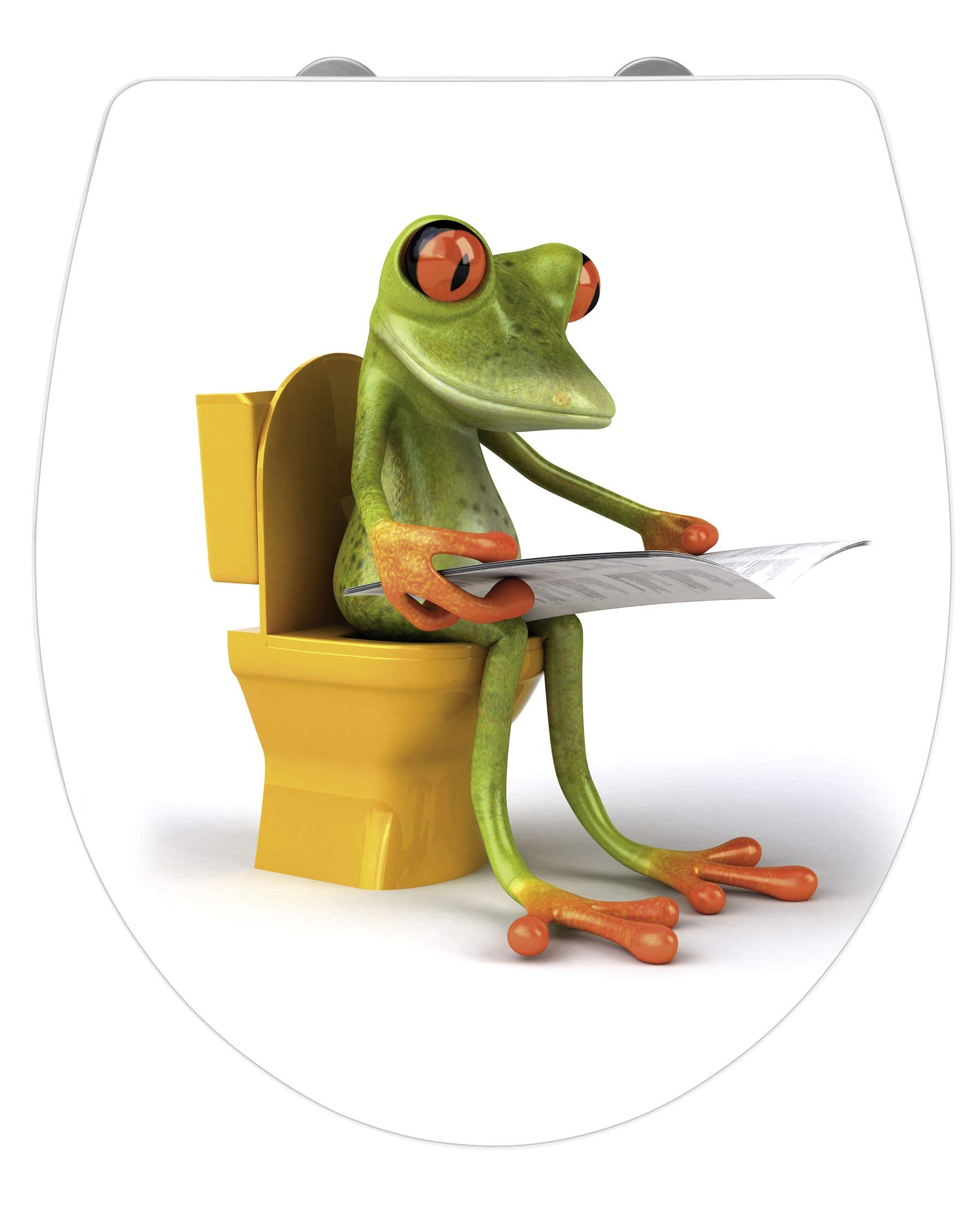 WENKO WC-Sitz Hochglanz Acryl Frog News, High Gloss Oberfläche, hygienischer Toilettendeckel mit Absenkautomatik, aus antibakteriellem Duroplast, 39 x 45 cm