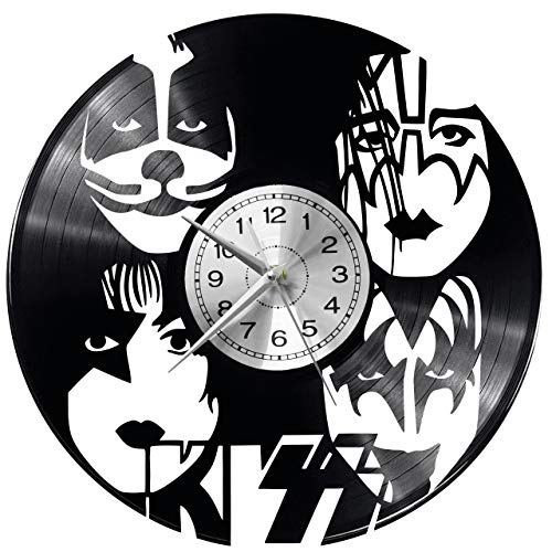 EVEVO Kiss Wanduhr Vinyl Schallplatte Retro-Uhr Handgefertigt Vintage-Geschenk Style Raum Home Dekorationen Tolles Geschenk Wanduhr Kiss