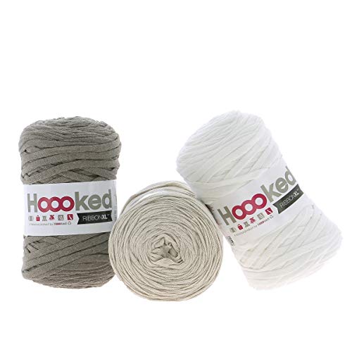 Hoooked RibbonXL Sparset aus 3 Rollen je 120 Meter Riesen-Textilgarn (Mochaccino Pearl)