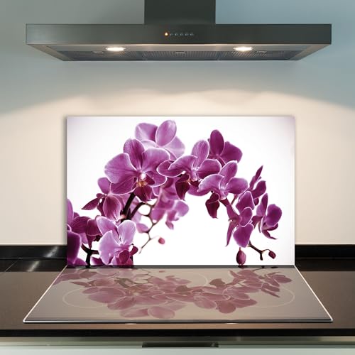 DAMU | Ceranfeldabdeckung 1 Teilig 80x52 cm Herdabdeckplatten aus Glas Orchidee Violett Elektroherd Induktion Herdschutz Spritzschutz Glasplatte Schneidebrett