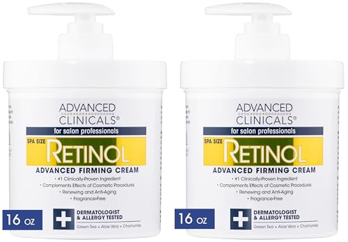 Advanced Clinicals Retinol Cream. Value Set- Two spa size 16oz bottles with pump. Best Anti-Wrinkle Cream with Retinol and Antioxidants. Ultimate firming cream for face, neck, hands, body.