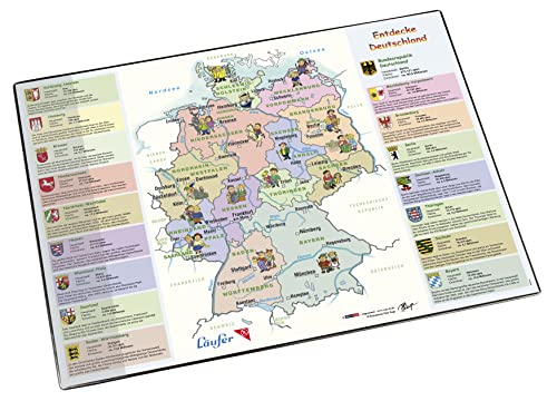 Läufer 45346 Landkarten-Schreibtischunterlage Entdecke Deutschland, rutschfeste Schreibunterlage mit Landkarte Deutschland für Kinder, 40x53 cm