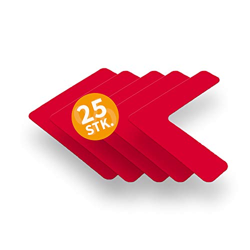 Betriebsausstattung24® Stellplatzmarkierung zur Lagerplatzkennzeichnug | TYP L-Stück | PVC selbstklebend | sofort befahrbar | 25 Stück (VE) (5,0/20,0 x 20,0, rot)