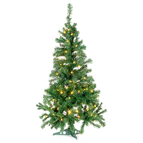 künstlicher Weihnachtsbaum Christbaum Tannenbaum grün 120 cm 241 Spitzen mit Ständer zzgl. 200 LED Lichterkette warmweiß grünes Kabel Trafo Xmas